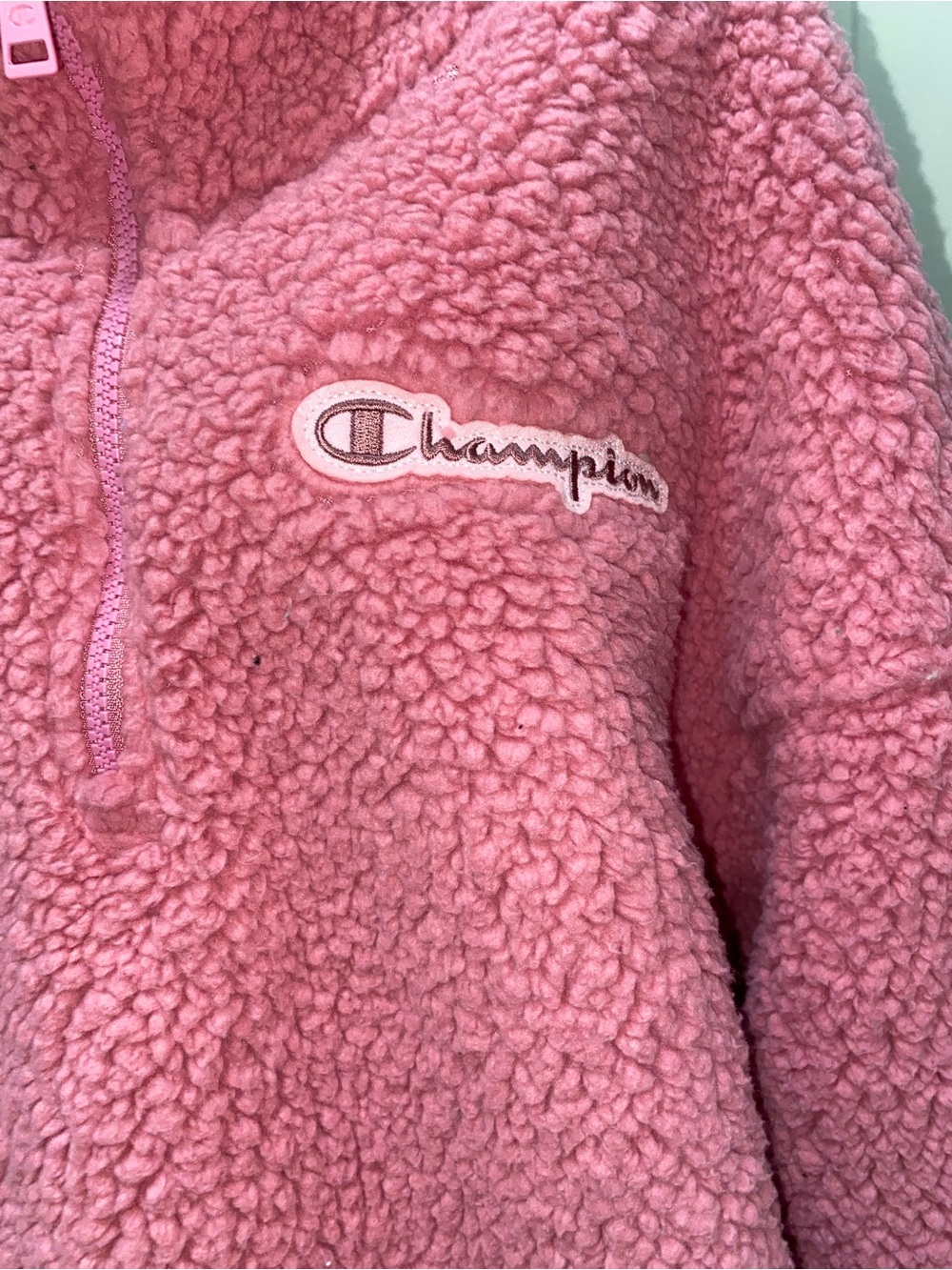New Champion woman Pink Sherpa Quarter-Zip Pullover Jacket size large - Picture 2 of 5